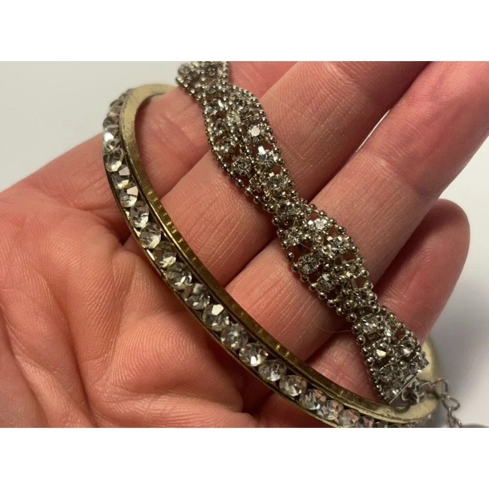 Bracelet Lot Statements Rhinestone and Metal Sparkly‎ Glam